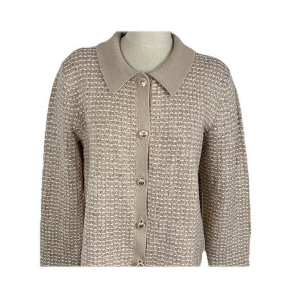 NEW Talbots Womens XS Polo Cardigan Dash Stripe Beige Tan Button Front Sweater - Picture 6 of 8